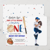 Honkbal Eerste Verjaardag Foto uitnodiging (Voorkant / Achterkant)