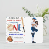 Honkbal Eerste Verjaardag Foto uitnodiging (Staand voorkant)