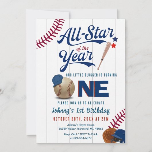 Honkbal Eerste Verjaardag Rookie van het Jaar Kaart (Voorkant)