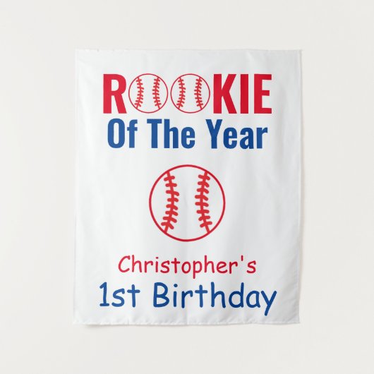 Honkbal Eerste Verjaardag Rookie Wandkleed (Voorkant)