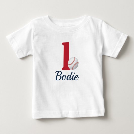 Honkbal Eerste Verjaardag Shirt met Nummer Een - R (Voorkant)