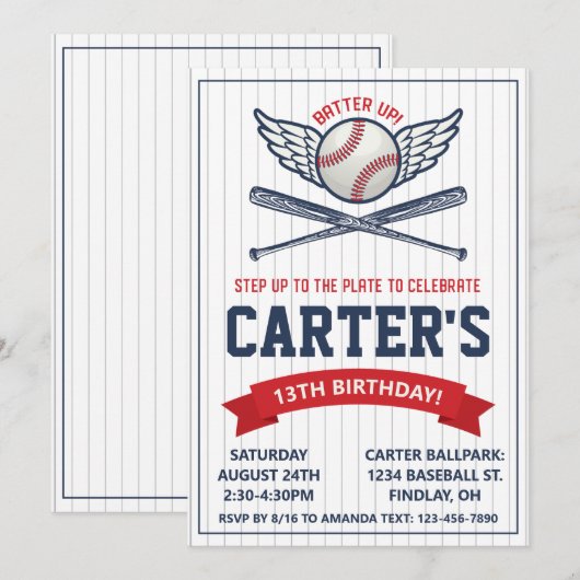  honkbal elke zondag kaart (Voorkant / Achterkant)