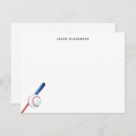 Honkbal en Bat Personaliseert Flat Bedankkaart (Voorkant / Achterkant)