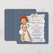 Honkbal en denim babyborrel voor jongen kaart (Voorkant / Achterkant)