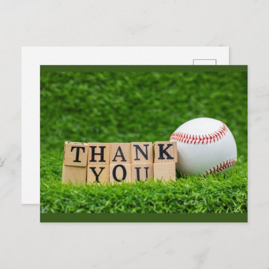 Honkbal en knuppel met Bedankt. woord op groene  Briefkaart (Voorkant / Achterkant)