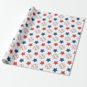 Honkbal en sterren rood wit en blauw patroon cadeaupapier (Uitgerold)
