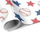 Honkbal en sterren rood wit en blauw patroon cadeaupapier (Rol Hoek)