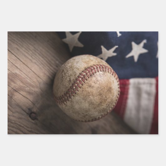  honkbal en vlag inpakpapier vel (Voorkant 3)