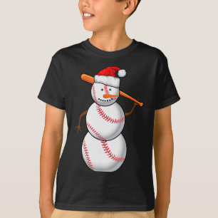 Honkbal Fan Sneeuwman Grappig Kerstcadeau T-shirt