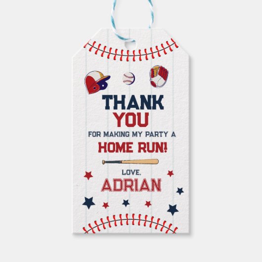 Honkbal Favor dank u Verjaardag Cadeaulabel (Voorkant)