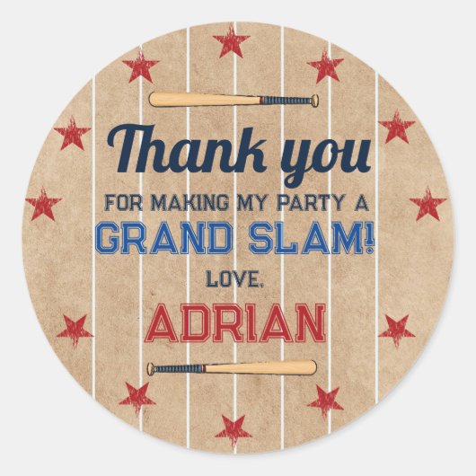 Honkbal Favor dank u Verjaardag Ronde Sticker (Voorkant)