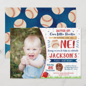 Honkbal Foto Eerste Verjaardag Uitnodigingen (Voorkant / Achterkant)