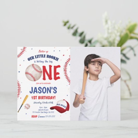 Honkbal Foto Uitnodiging (Staand voorkant)