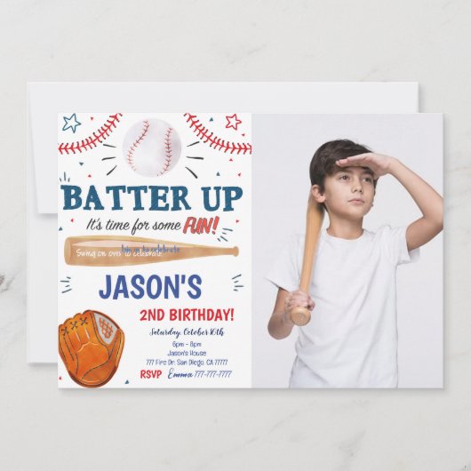 Honkbal Foto Uitnodiging  (Voorkant)