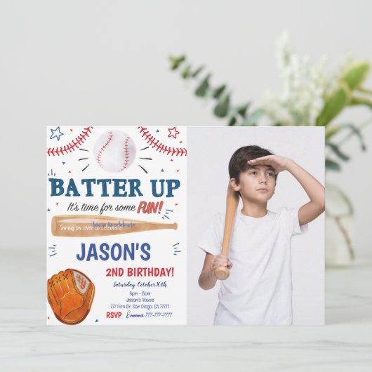 Honkbal Foto Uitnodiging (Staand voorkant)