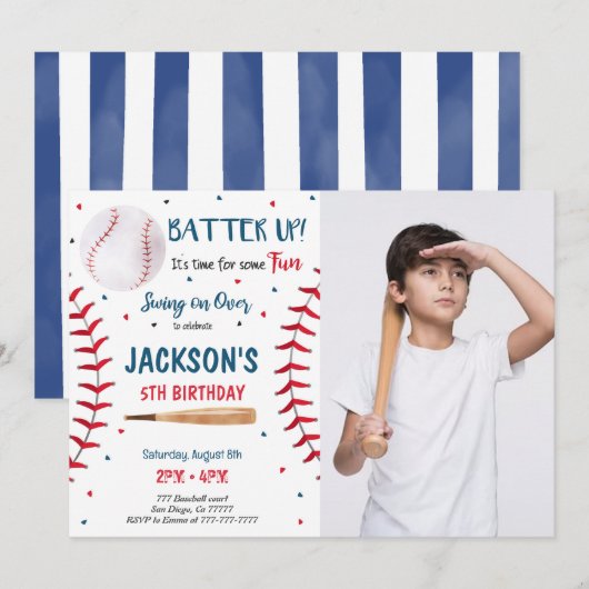 Honkbal Foto Uitnodiging (Voorkant / Achterkant)