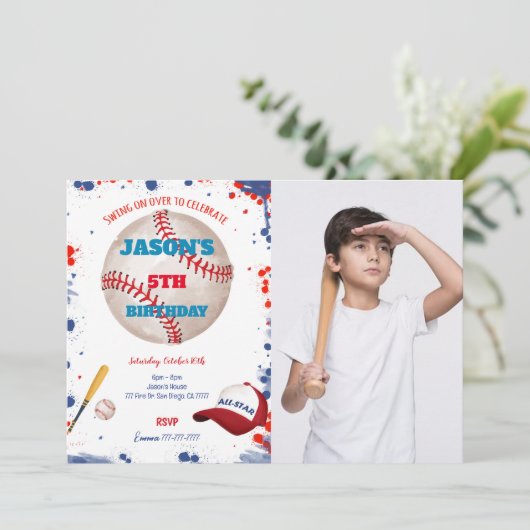 Honkbal Foto Uitnodigingen (Staand voorkant)