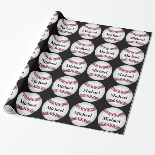 Honkbal gepersonaliseerd cadeau cadeaupapier (Uitgerold)