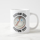 Honkbal Gepersonaliseerde Tekst Custom Happy Face Grote Koffiekop (Rechts)