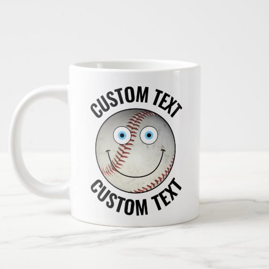 Honkbal Gepersonaliseerde Tekst Custom Happy Face Grote Koffiekop (Links)