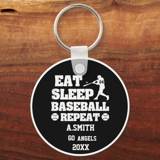 Honkbal geschenken eten slaap honkbal herhalen sleutelhanger (Achterkant)