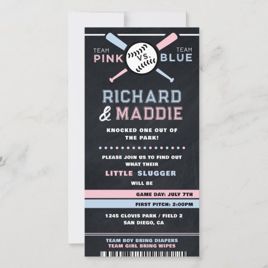 Honkbal Geslacht onthullen uitnodiging, blauw of r (Voorkant)