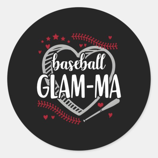 Honkbal Glam-Ma Sport Fan Moeder Oma Ronde Sticker (Voorkant)