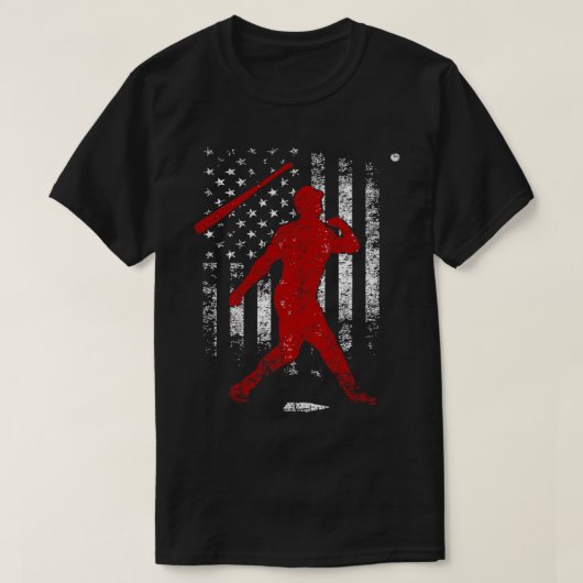Honkbal Grappige Vleermuis Flip Amerikaanse Vlag P T-shirt (Design voorkant)