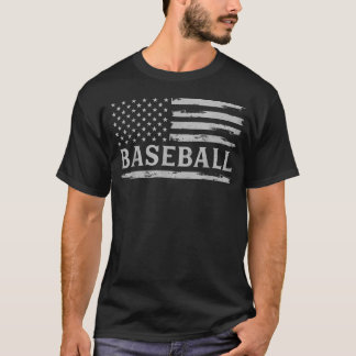 Honkbal grijs vintage USA vlag speler T-shirt