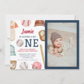 Honkbal Grote Een Jongen 1e Verjaardag Kaart (Voorkant)