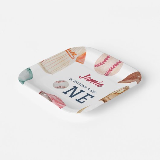 Honkbal Grote Een Jongen 1e Verjaardag Papieren Bordje (Gebogen)