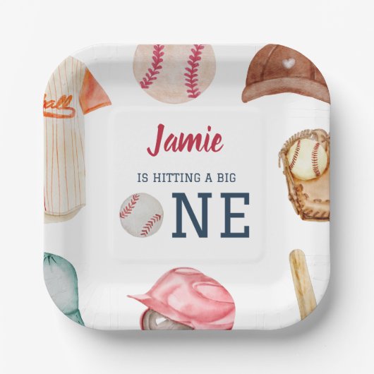 Honkbal Grote Een Jongen 1e Verjaardag Papieren Bordje (Voorkant)