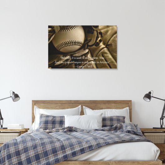 Honkbal, handschoen en George Will Quote Canvas Afdruk (Insitu (Slaapkamer))