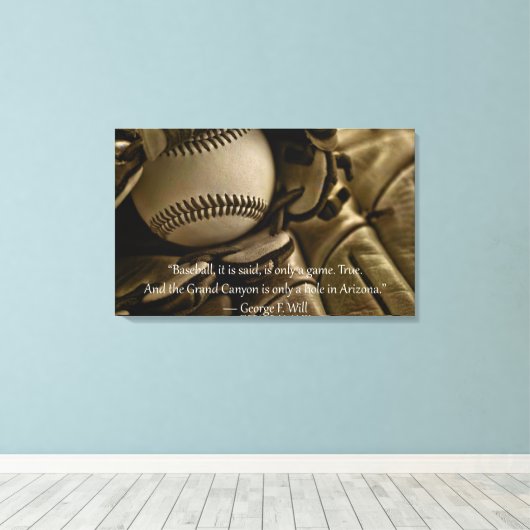Honkbal, handschoen en George Will Quote Canvas Afdruk (Insitu (Houten vloer))