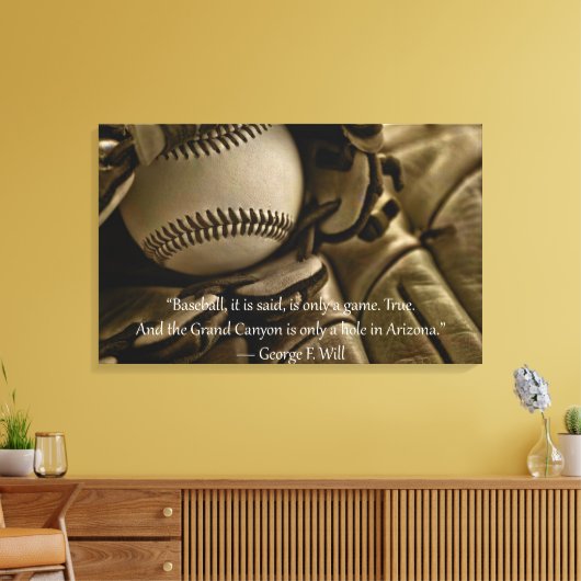 Honkbal, handschoen en George Will Quote Canvas Afdruk (Insitu (Woonkamer))