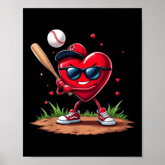 Honkbal Hart Grappige Valentijnsdag Ontwerp Honkba Poster (Voorkant)