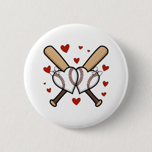 Honkbal hartontwerp met slaghouten en strikken ronde button 5,7 cm