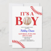 Honkbal Het is een Boy Red Blue Baby shower Kaart (Voorkant)