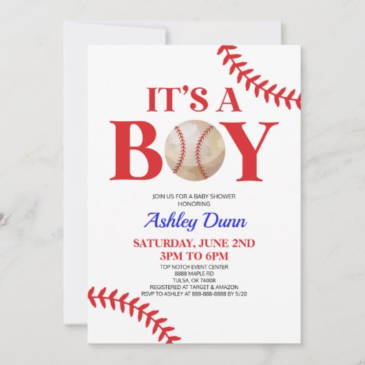 Honkbal Het is een Boy Red Blue Baby shower Kaart (Voorkant)