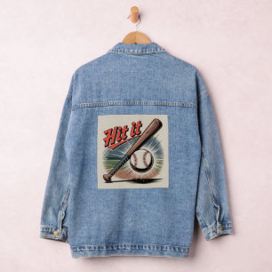 honkbal "Hit It" Retro Sports Denim Jacket