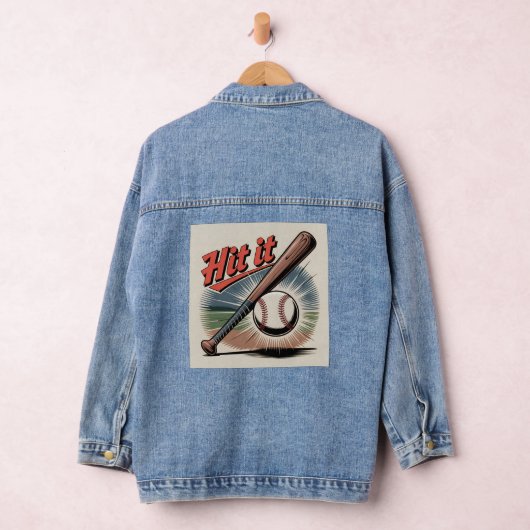 honkbal "Hit It" Retro Sports Denim Jacket (Hangar)