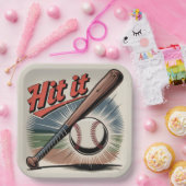 honkbal "Hit It" Retro Sports Papieren Bordje (Feest)