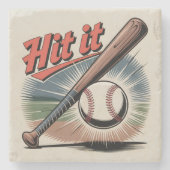 honkbal "Hit It" Retro Sports Stenen Onderzetter (Voorkant)