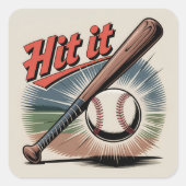 honkbal "Hit It" Retro Sports Vierkante Sticker (Voorkant)