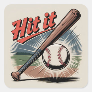 honkbal "Hit It" Retro Sports Vierkante Sticker