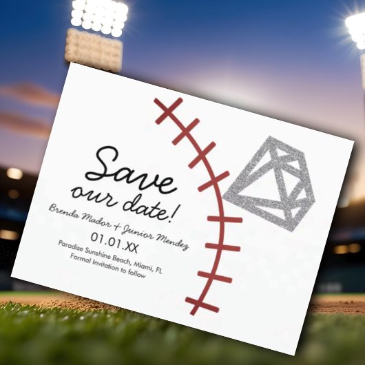 Honkbal Homerun Diamond Gem Save The Date Aankondigingskaart