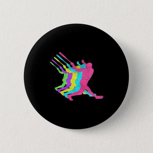 Honkbal Homerun Hit 80s Kleuren Ontwerp Ronde Button 5,7 Cm (Voorkant)