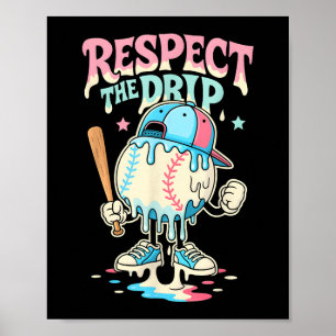 Honkbal Ice Cream Drip voor Jongens Meisjes Respec Poster