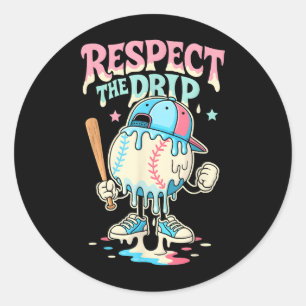 Honkbal Ice Cream Drip voor Jongens Meisjes Respec Ronde Sticker