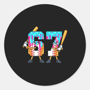 Honkbal Ijs 67 Zes Zeven Cool Speler 6 7 Dr Ronde Sticker
